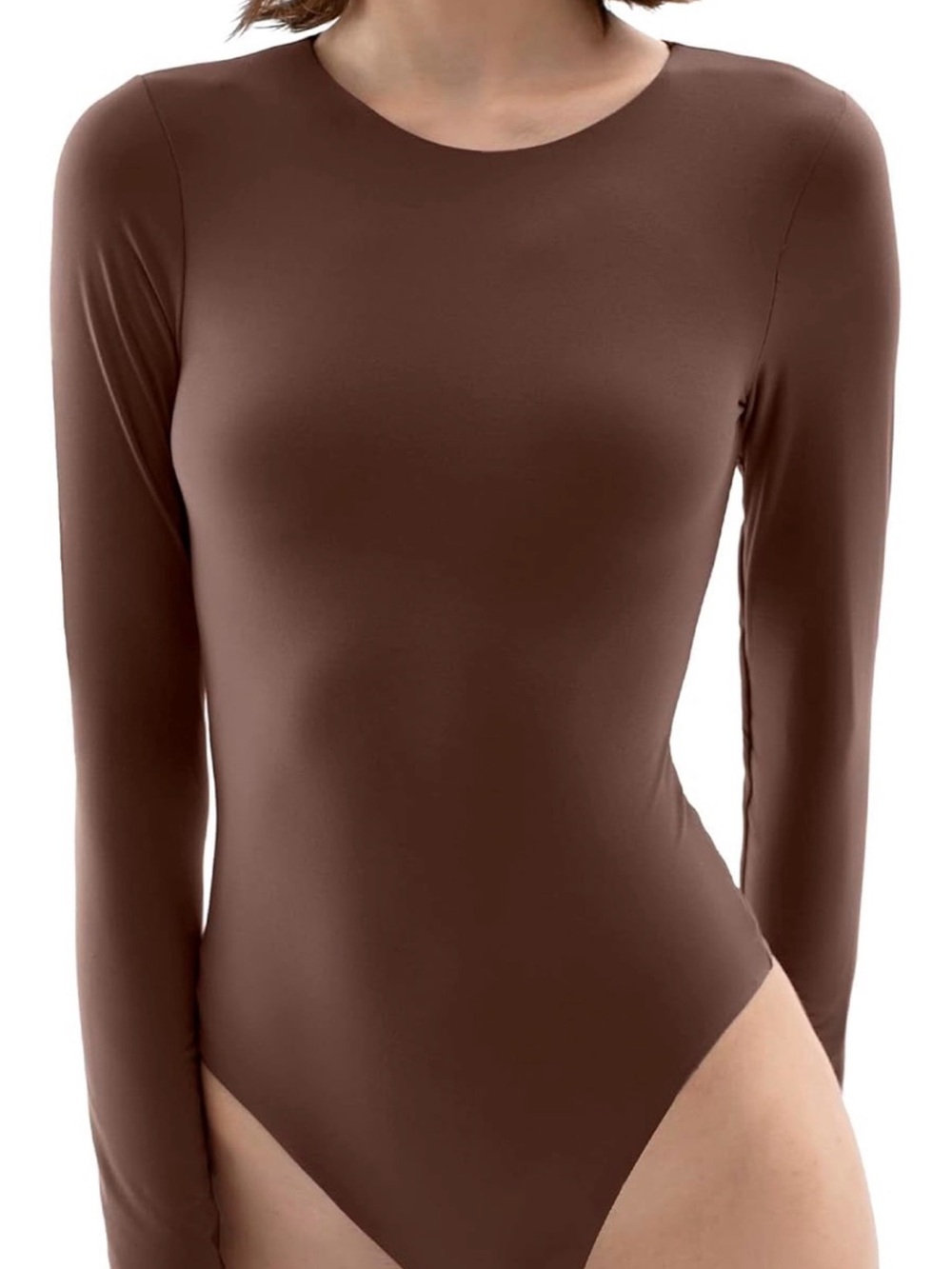 Classic Brown Long-Sleeve Crewneck Bodysuit